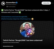 Steven's channel unbanned after three days (Image via X/@StreamerBans)